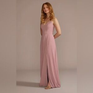 David’s Bridal Chiffon Spaghetti Strap Bridesmaid Dress in Quartz, size 6